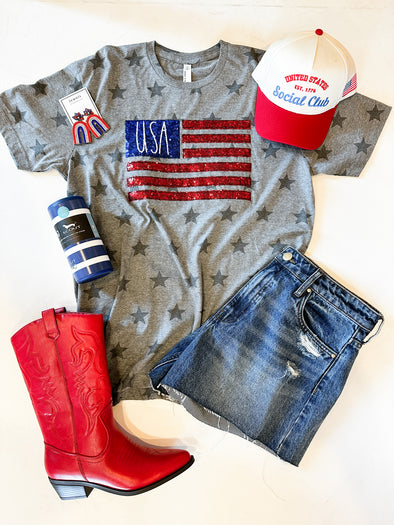 The USA Sequin Tee-Grey