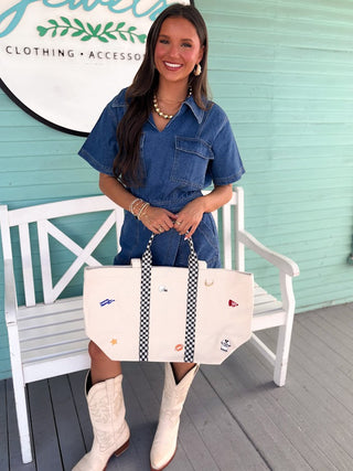 The Gameday Embroidered Tote-Black