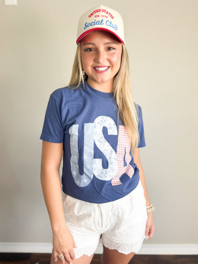 USA Picnic Tee-Blue