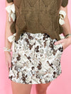brown and white floral skirt 