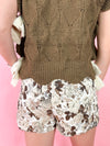 brown and white floral skirt 