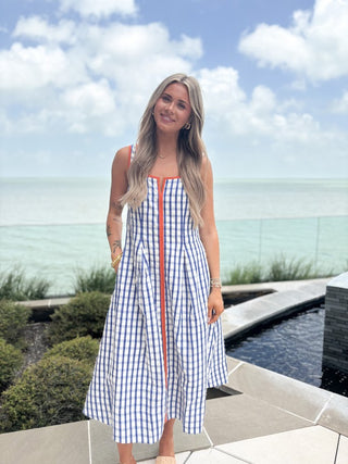 (THML) The Roni Gingham Midi Dress-Blue