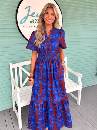The Belraj Floral Midi Dress-Cobalt