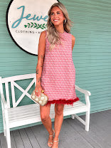 The Raquel Jacquard Feather Dress-Pink