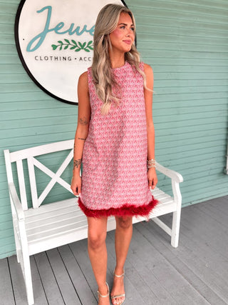 The Raquel Jacquard Feather Dress-Pink