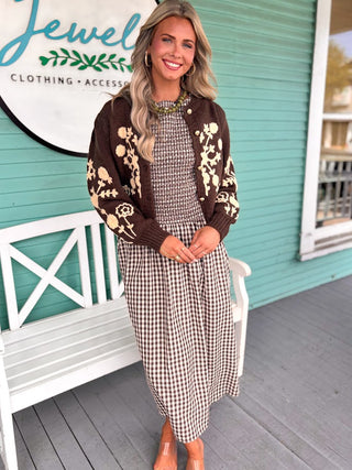 (J.Marie) The Rowan Embroidered Cardigan-Brown