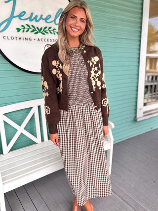 (J.Marie) The Rowan Embroidered Cardigan-Brown