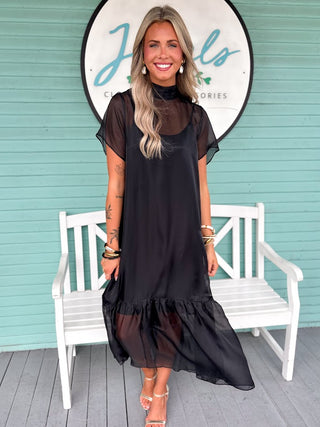 The Yorke Chiffon Mid Dress-Black