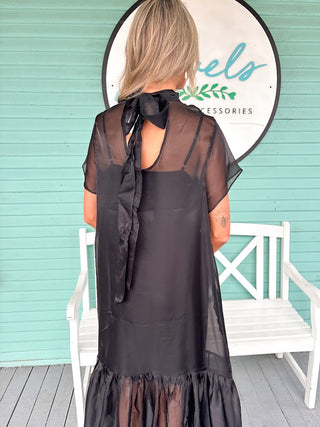 The Yorke Chiffon Mid Dress-Black
