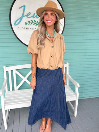 The Shay Midi Skirt-Denim