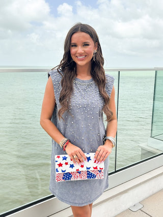 denim blue studded dress