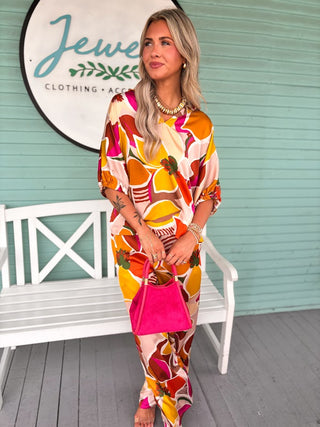 cream/fall color top and pant set 
