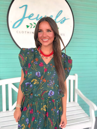 (J.Marie) The Juniper Floral Bubble Top-Green