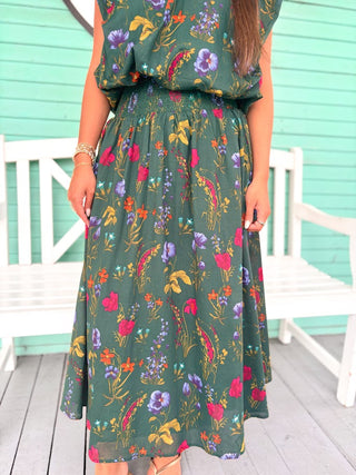 (J.Marie) The Juniper Floral Midi Skirt-Green