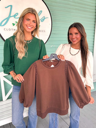 The Paige Lace Detail Sweatshirt-Brown