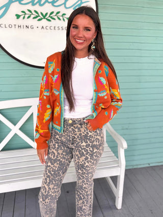 (THML) The Perla Floral Cardigan-Orange