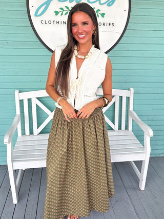 The Shelly Printed Skirt-Olive