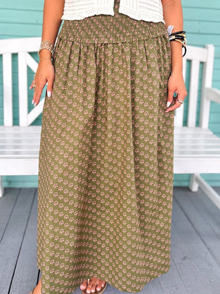 The Shelly Printed Skirt-Olive