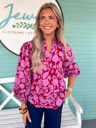 The Ima Floral Top-Burgundy
