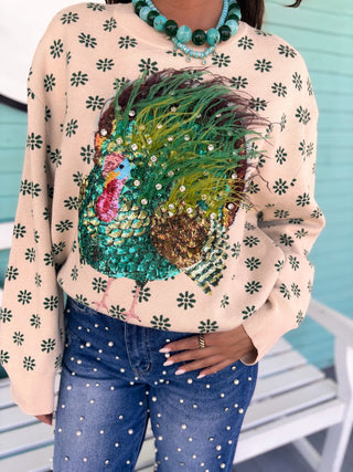 (QUEEN) The Feather Turkey Sweatshirt-Beige