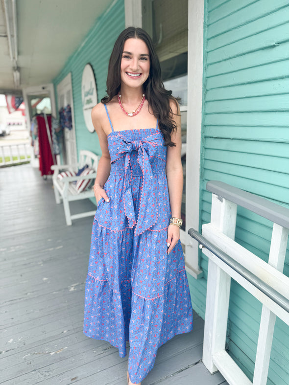 The Rylie Bow Midi Dress-Blue