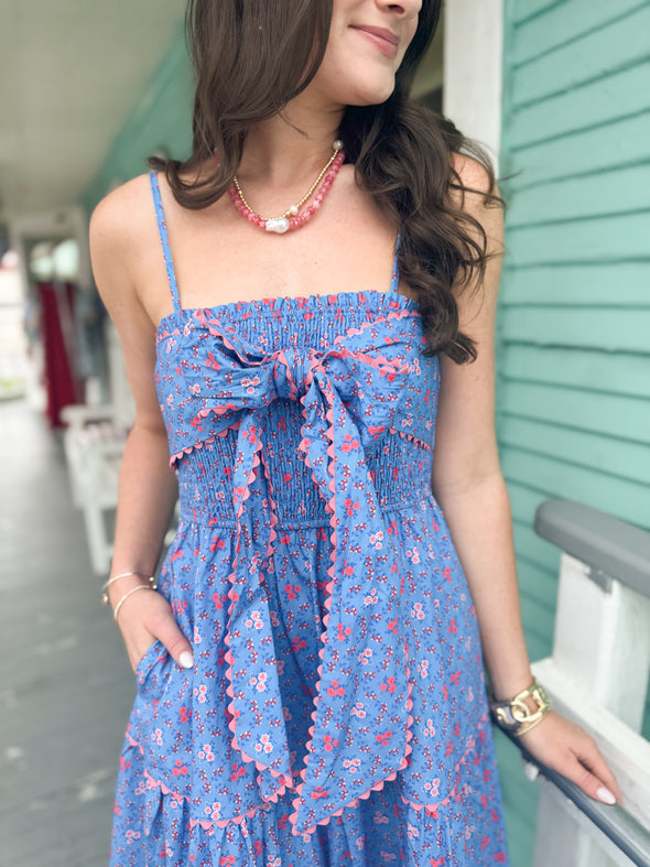 The Rylie Bow Midi Dress-Blue