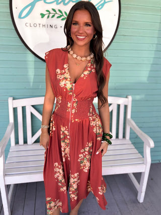 (THML) The Charm Floral Midi Dress- Orange