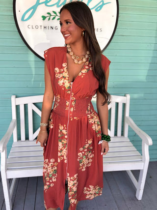 (THML) The Charm Floral Midi Dress- Orange
