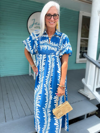 The Giavanna Printed Midi Dress-Blue