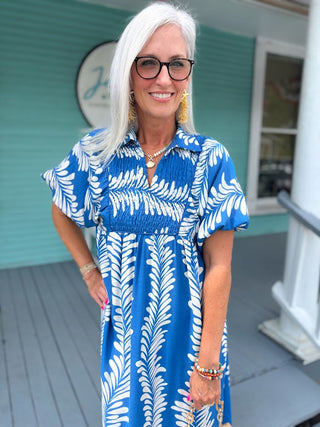 The Giavanna Printed Midi Dress-Blue