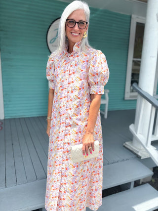 The Monica Floral Midi Dress-Cream