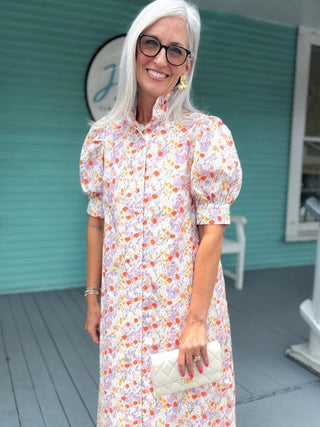 The Monica Floral Midi Dress-Cream