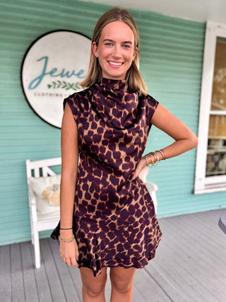 (THML) The Allie Animal Print Dress- Brown