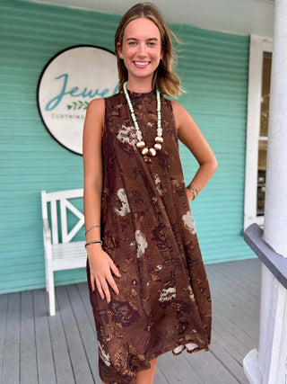 (THML) Tie Back Sleeveless Midi Dress-Brown
