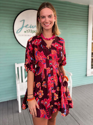 The May Floral Dress- Brown