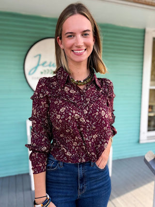 The Maya Floral Top- Plum Cream