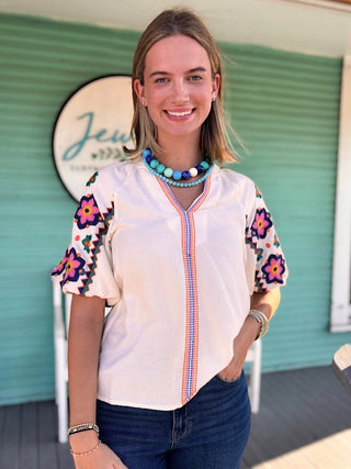 (THML) The Emmy Embroidery Top-Cream