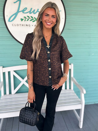 (THML) The Ana Printed Top-Brown