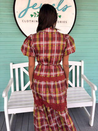 The Griffin Plaid Midi Dress-Rust