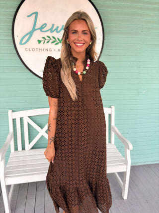 The Ella Eyelet Dress- Brown