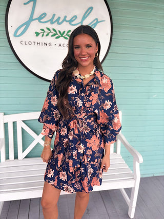 (THML) The May Floral Button Dress-Navy