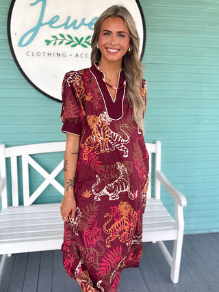 The Bella Midi Dress-Burgundy