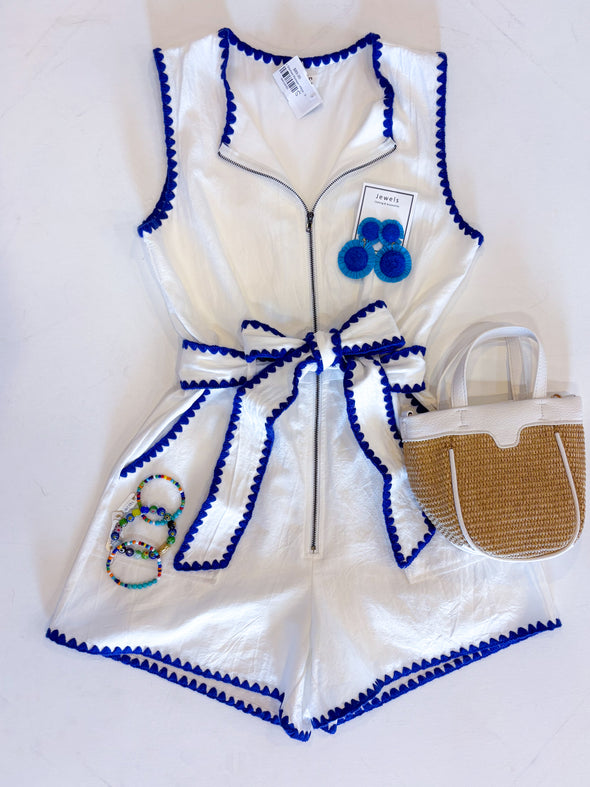 The Tia Stitched Romper-White