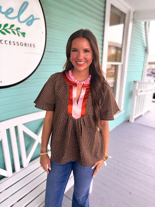 (THML) The Sarah Shiny Top- Gingham