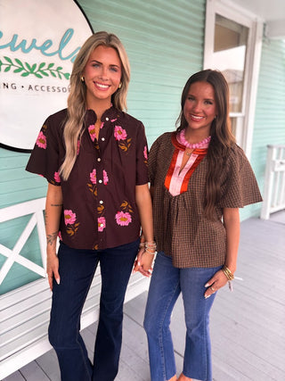 (THML) The Sarah Shiny Top- Gingham