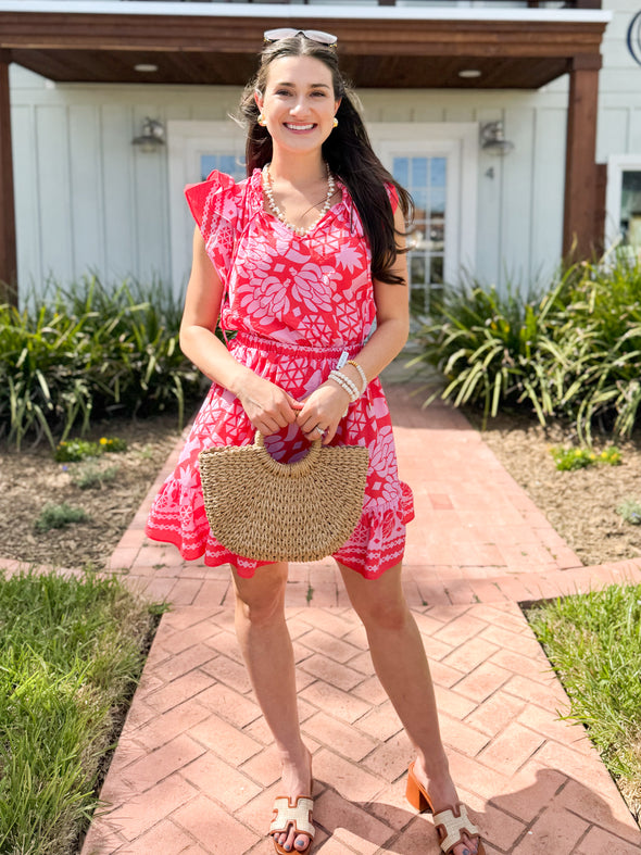 The Sienna Printed Ruffle Dress-Pink