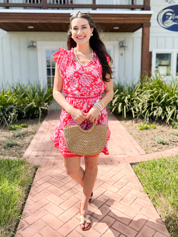 The Sienna Printed Ruffle Dress-Pink