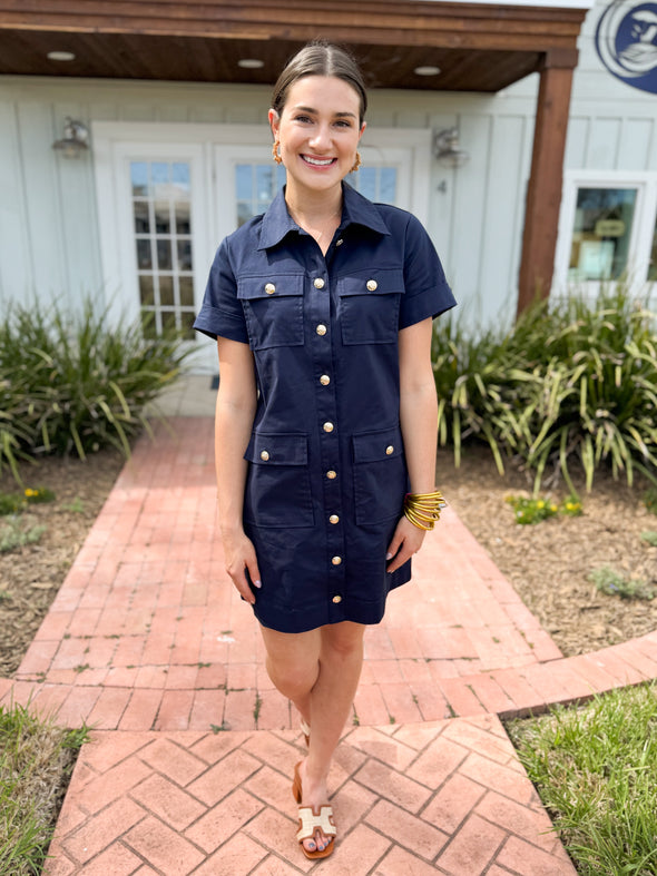 The Rhia Button Down Dress-Navy