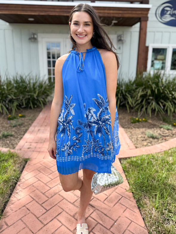 The Georgie Tropical Print Dress-Blue