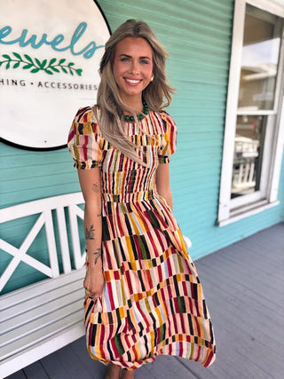 The Claudia Smocked Midi Dress-Multi